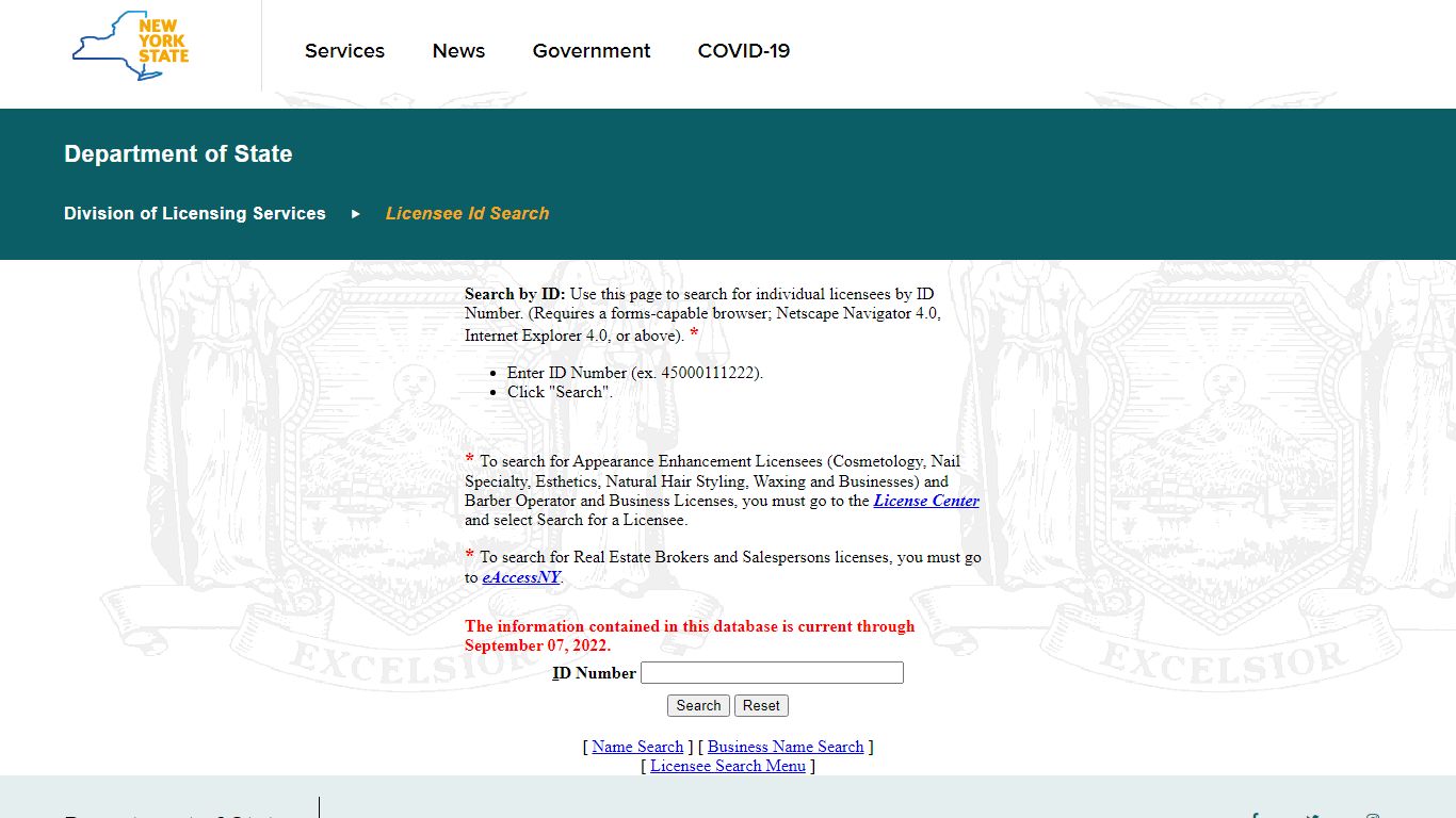 Licensee ID Search - Government of New York