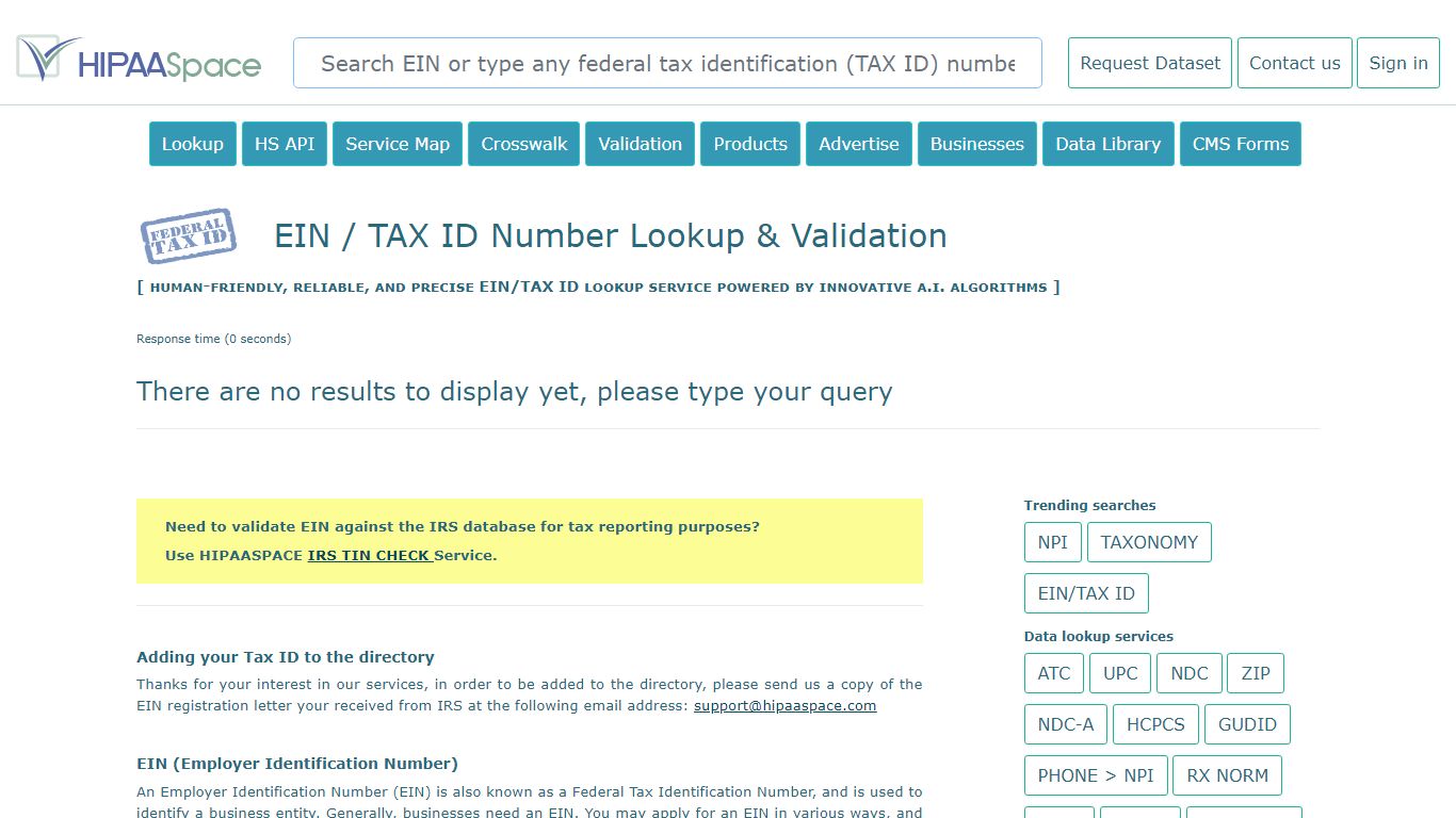 EIN / TAX ID Lookup | Federal Tax Identification Number Search Engine